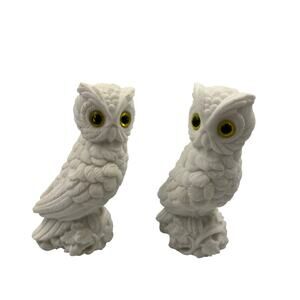 Vintage Snowy White Owl Soapstone Sculptures Bird Of Prey Figurine MCM Big Eyes